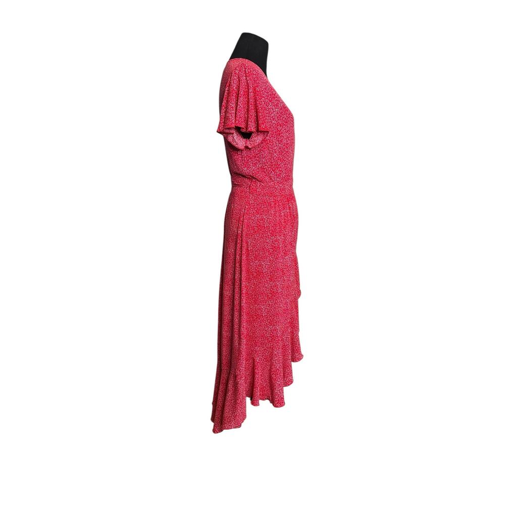 Zesica red white print short sleeves wrap midi dress size Small - Picture 6 of 16